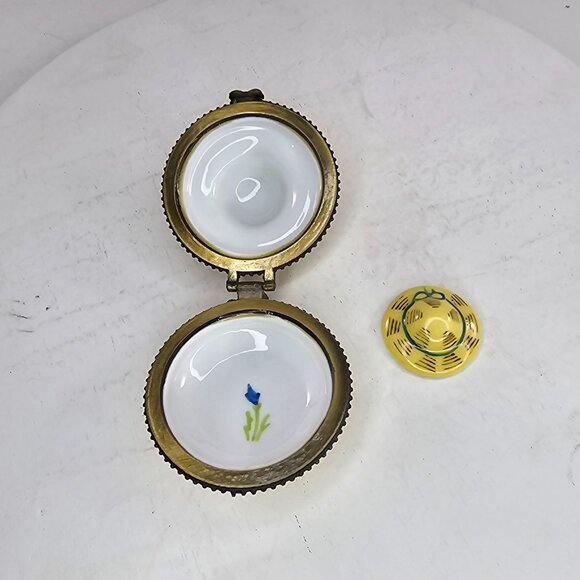 Straw Hat Themed Mini Hat Inside Porcelain Hinged Trinket Box Collectible - Picture 10 of 10